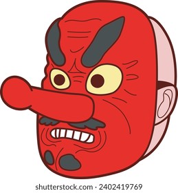 The theme of this illustration is Japanese. Kabuki teather noh mask of red devil. Oni mask design character. Traditional mask japanese. Relic hannya mask. Old japanese demon. Vector illustration. 