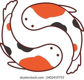 The theme of this illustration is Japanese. Koi fish vector clip art with isolated background. Koi flat style illustration. Vector illustration pet of Japanese. Yin yang vector. Vector illustration, 