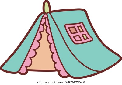 The theme of this illustration is Playroom. Circus tent vector art. Flat pastel house for kids. Isolated carnival tent design. Tent for camping. Toddler picnic cartoon style. Element vector art.