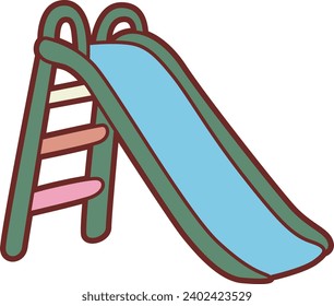 The theme of this illustration is Playroom. Playground slide drawing. Vector illustration kids slide stock. Blue children slide isolated background. Slip and slide in the playground. Playground art.