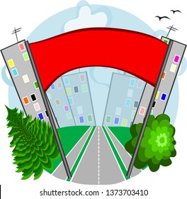 Theme - Travel. Illustration "City" (Welcome or go home). The figure shows the road leading to the city on the horizon