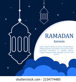 Theme vector illustration Ramadhan month. Islamic greeting card template with ramadan for wallpaper design. Posters, media banners.