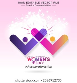 Theme for Women's Day. Happy international women's day 8th march celebration logo and background illustration.