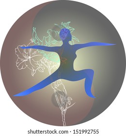 the theme of yoga and the Tai Ji trigram with the flower--Rhododendron, the feeling of peace