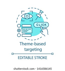 Theme-based targeting turquoise concept icon. Digital marketing strategy idea thin line illustration. Client oriented, customer friendly optimization vector isolated outline drawing. Editable stroke