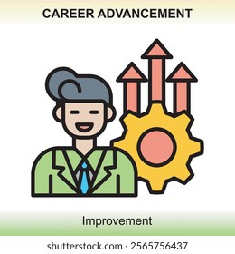Themed career advancement icons are colored, giving a classy impression and are clear about the meaning of the image