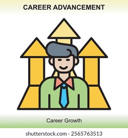 Themed career advancement icons are colored, giving a classy impression and are clear about the meaning of the image