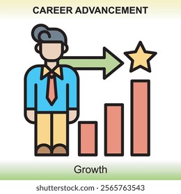 Themed career advancement icons are colored, giving a classy impression and are clear about the meaning of the image