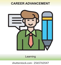 Themed career advancement icons are colored, giving a classy impression and are clear about the meaning of the image