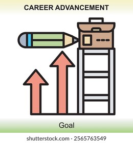 Themed career advancement icons are colored, giving a classy impression and are clear about the meaning of the image