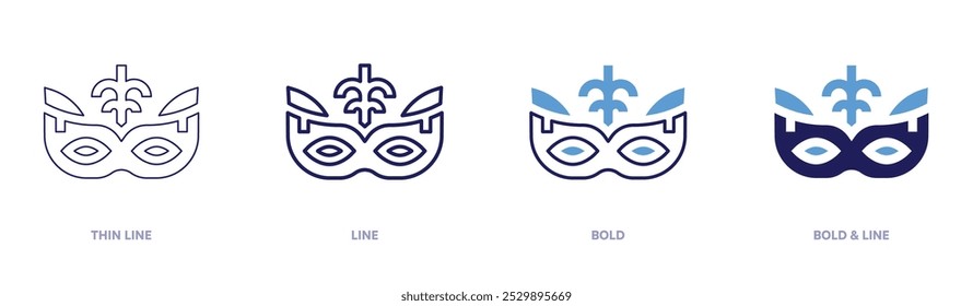 Themed carnival mask icon in 4 different styles. Thin Line, Line, Bold, and Bold Line. Duotone style. Editable stroke.