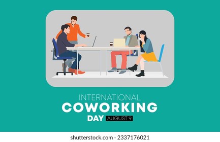 The themed design is International Coworking Day which is celebrated every August 9th. suitable for posters and greeting cards.