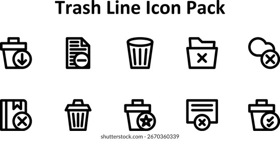 Themed icon set featuring 10 unique Bold Outline-style icons representing Trash concepts.