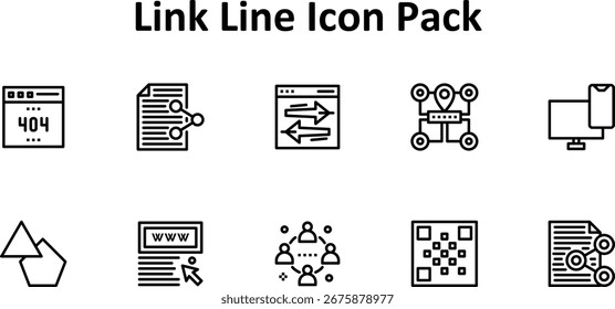 Conjunto de ícones temáticos com 10 ícones exclusivos em estilo Thin Line representando os conceitos de Link.