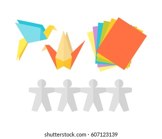 Themed kids origami creativity creation symbols vector illustration.