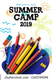 Themed Summer Camp poster 2019, vector illustration.