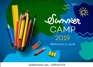 Themed Summer Camp Poster, Vector Illustration