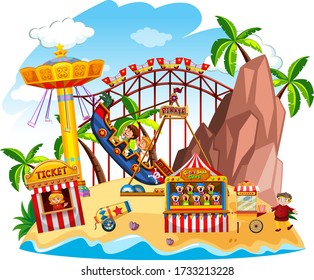 Escena temática con muchos recorridos en la ilustración de la isla