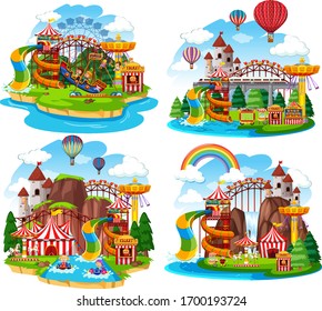 Themepark scene with many rides and waterslides illustration