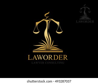 Themis with balance on the lawbook. Law firm logo template. Concept for legal firms, notary offices or justice companies