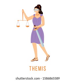 Themis flat vector illustration. Titaness of law and order. Ancient Greek deity. Divine mythological figure. Isolated cartoon character on white background