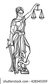 Themis goddess of justice. Femida vector illustration. Lady goddess of justice symbol.