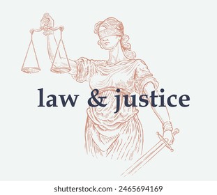 Themis illustration of the ancient Greek goddess, personifying justice and fair trial, in the engraving style.