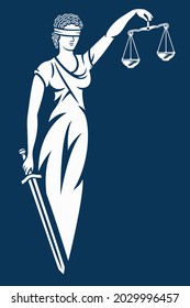 Themis of justice logo, emblem, sign of lawyers, vector drawing.