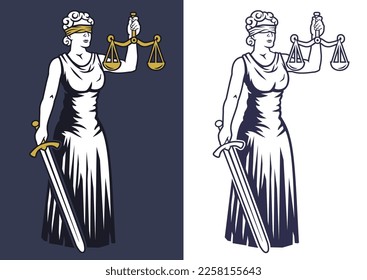 Themis of justice logo, emblem, vector drawing