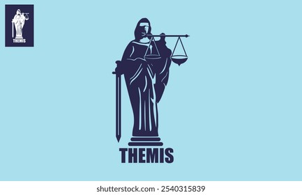 Logo de Themis Lady Justice Gran silueta de mujer con espada y Ilustraciones vectoriales de escamas