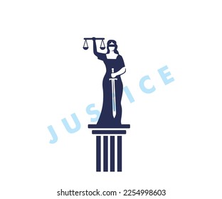 THEMIS LADY JUSTICE LOGO, silhouette of great woman with scale fector illustrations