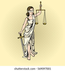 Themis pop art style hand drawn vector illustration. Comic book style imitation. Vintage retro style. Conceptual illustration