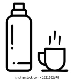Themos Flask Bottle and Cup Design, Essential Campsite Equipment Vector Icon Design