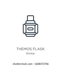 Themos flask icon. Thin linear themos flask outline icon isolated on white background from winter collection. Line vector sign, symbol for web and mobile