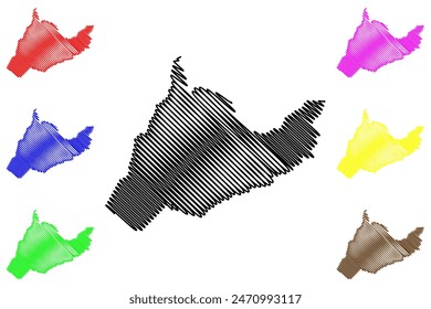 Theobroma municipio (Estado de Rondonia o Rondonia, RO, Municipios de Brasil, República Federativa de Brasil) mapa Ilustración vectorial, dibujo de garabato Theobroma mapa