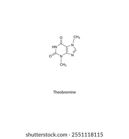 Theobromine flat skeletal molecular structure Bronchodilator drug used in Asthma, COPD treatment. Vector illustration scientific diagram.