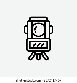  Theodolite Icon, Isolated Engineering Outline Icon In Light Grey Background, Perfect For Website, Blog, Logo, Graphic Design, Social Media, UI, Mobile App