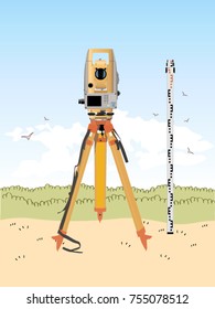 Theodolite and measurement scale