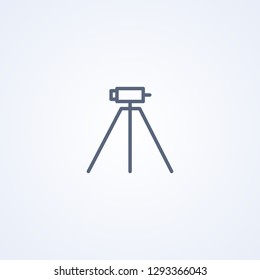 Theodolite on tripod, geological survey, engineering, geodetic equipment, geology research, vector best gray line icon on white background, EPS 10