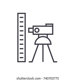 theodolite survey calculation linear icon, sign, symbol, vector on isolated background