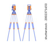 Theodolite tripod. Geodetic optical measuring laser level devices. Surveying instrument. Isolated vector illustration in flat style on white background