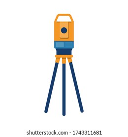 Theodolite tripod. Surveying instrument. Geodetic optical measuring laser level devices. Isolated vector illustration in flat style on white background