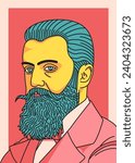 Theodor Herzl (1860-1904) - A visionary Zionist leader of Israel - The land of the Jewish nation; vector illustration in flat design style