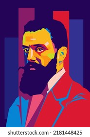 Theodor Herzl (1860-1904) - Un líder sionista visionario de Israel - La tierra de la nación judía; Ilustración al estilo de WPAP.