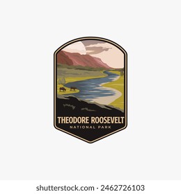 Theodore Roosevelt National Park logo patch badge illustration, beautiful river scenery design