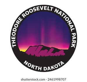 Theodore Roosevelt National Park North Dakota Northern Lights Aurora Borealis Vector Logo