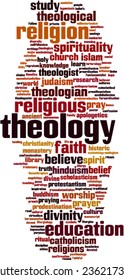 Theology word cloud concept. Vector illustration