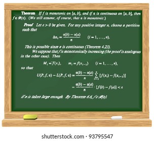 The theorem of mathematics written in chalk on the blackboard
