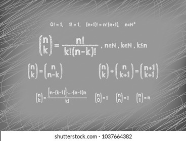Theorem written by hand on a gray board. The Newton symbol.