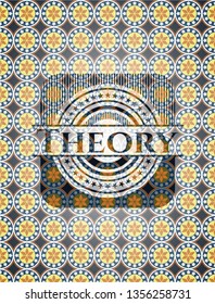 Theory arabic style badge. Arabesque decoration.